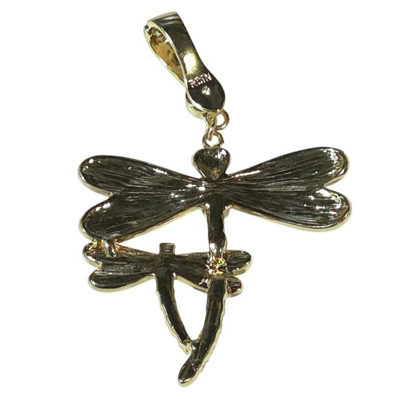 Dragonfly RMN Pendant Charm With Green & Pink Crystals Gold-Tone Finish - Picture 2 of 6